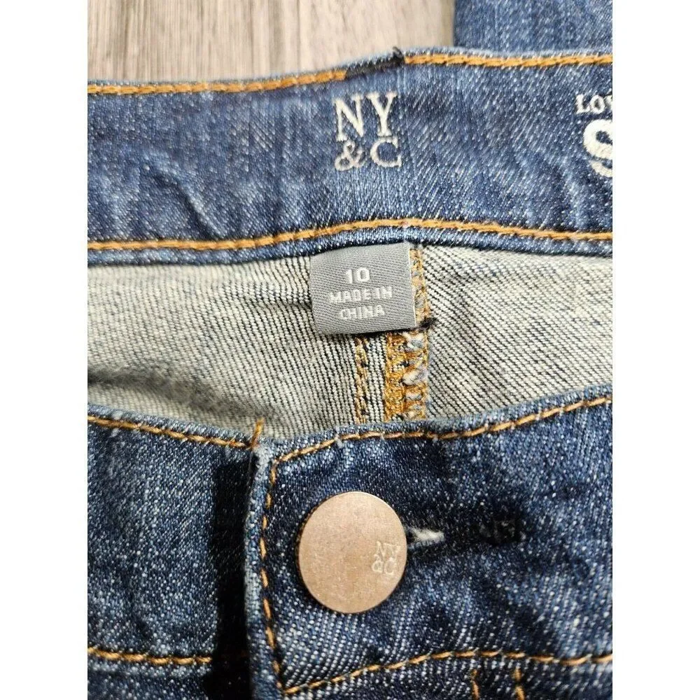 (3/$35) New York & Company Distressed Low Rise Straight Embroidered‎ Jeans